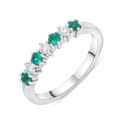 18ct White Gold Emerald Diamond Half Eternity Ring FEU-2890