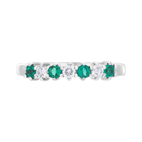 18ct White Gold Emerald Diamond Half Eternity Ring