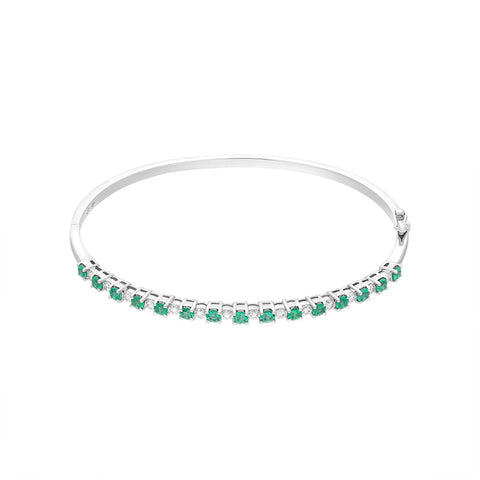 18ct White Gold Emerald Diamond Hinged Bangle