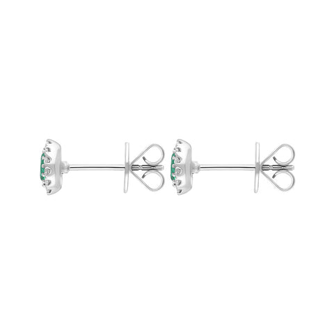 18ct White Gold Emerald Diamond Oval Cluster Stud Earrings