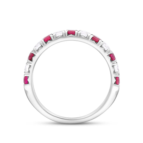 18ct White Gold Ruby Diamond Castle Claw Set Half Eternity Ring