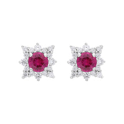 18ct White Gold Ruby Diamond Cluster Star Stud Earrings