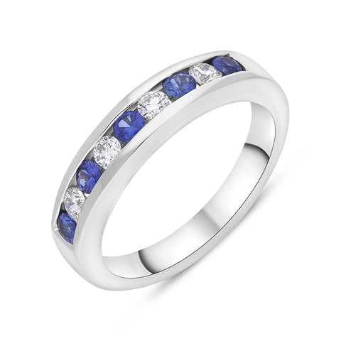 18ct White Gold Sapphire Diamond Channel Set Eternity Ring FEU-2889