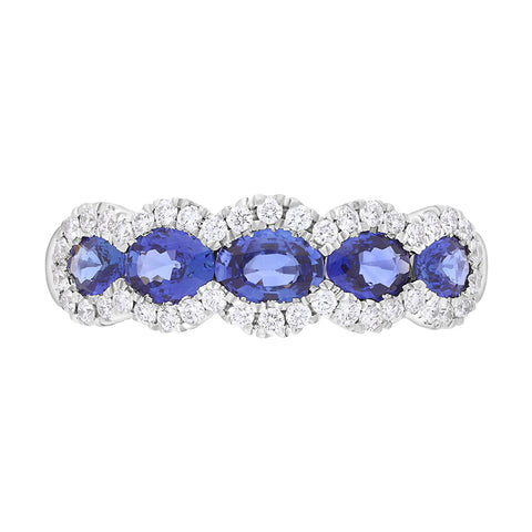 18ct White Gold Sapphire Diamond Cluster Oval Cut Eternity Ring