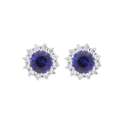 18ct White Gold Sapphire Diamond Round Cluster Stud Earrings FEU-2824