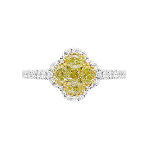 18ct White Gold Yellow and White Diamond Cluster Ring
