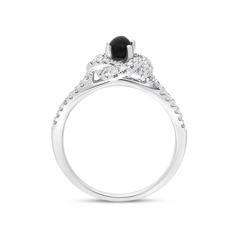 18ct White Gold Whitby Jet 0.39ct Diamond Knot Ring