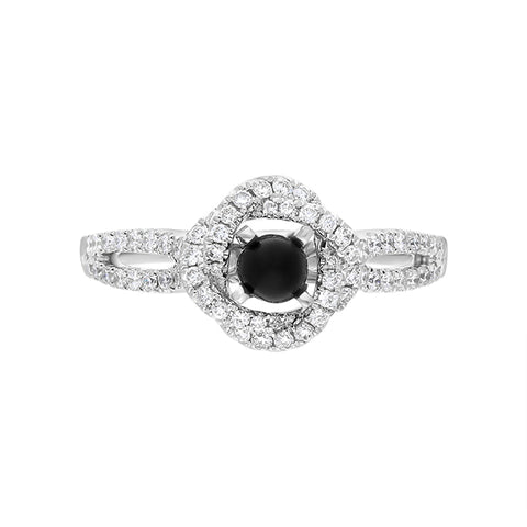 18ct White Gold Whitby Jet 0.39ct Diamond Knot Ring