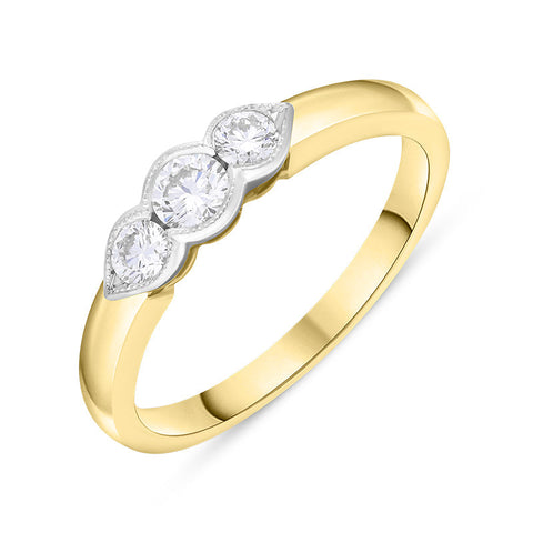 18ct Yellow and White Gold Diamond Three Stone Ring FEU-1870