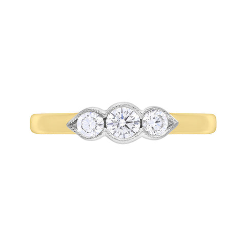 18ct Yellow and White Gold Diamond Three Stone Ring FEU-1870