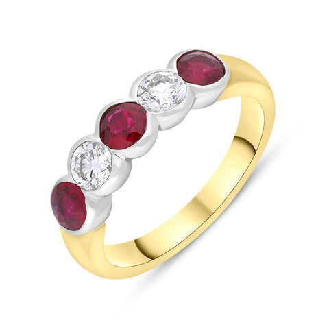 18ct Yellow and White Gold Ruby Diamond Rubover Set Eternity Ring FEU-2812