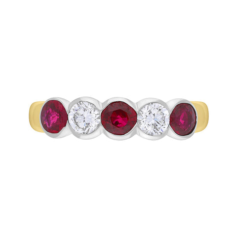 18ct Yellow and White Gold Ruby Diamond Rubover Set Eternity Ring FEU-2812