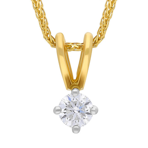 18ct Yellow Gold 0.20ct Diamond Brilliant Cut Solitaire Pendant Necklace, FEU-2735
