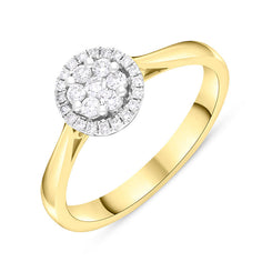 18ct Yellow Gold 0.24ct Diamond Round Cluster Ring FEU-2837