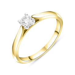 18ct Yellow Gold 0.25ct Diamond Brilliant Cut Solitaire Ring, FEU-1614.
