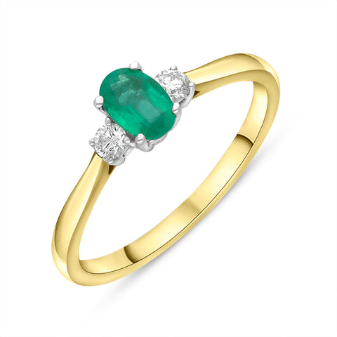 18ct Yellow Gold 0.46ct Emerald Diamond Oval Cut Three Stone Ring, FEU-1392.