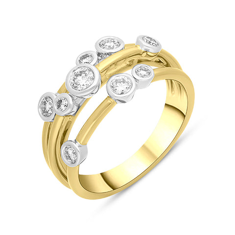 18ct Yellow Gold 0.54ct Diamond Three Row Bubble Ring, FEU-2651