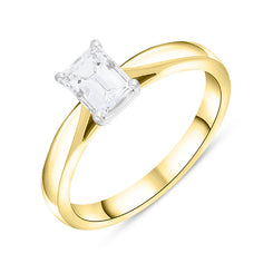 18ct Yellow Gold 1.00ct Diamond Emerald Cut Solitaire Ring, FEU-2669.