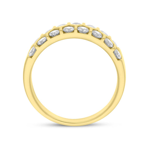 18ct Yellow Gold 1.00ct Diamond Two Row Half Eternity Ring