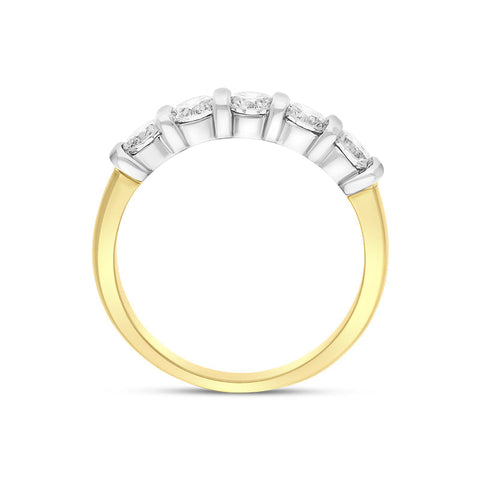 18ct Yellow Gold 1.02ct Diamond Bar Set Five Stone Half Eternity Ring