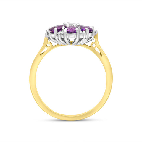 18ct Yellow Gold 0.96ct Amethyst Diamond Cluster Oval Cut Ring