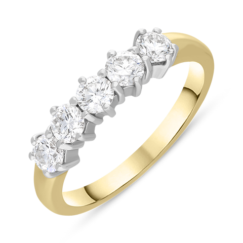 18ct Yellow Gold Diamond Five Stone Half Eternity Ring, FEU-2236.
