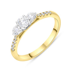 18ct Yellow Gold Diamond Three Stone Shoulder Set Ring FEU-2848