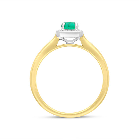 18ct Yellow Gold Emerald Diamond Pave Vintage Style Cushion Cluster Ring