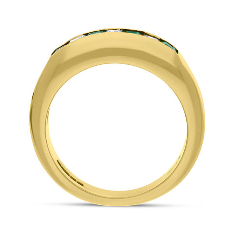 18ct Yellow Gold Emerald Diamond Princess Cut Half Eternity Ring D