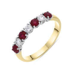 18ct Yellow Gold Ruby Diamond Seven Stone Half Eternity Ring, FEU-2483
