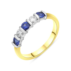 18ct Yellow Gold Sapphire Diamond Half Eternity Ring, FEU-1055.