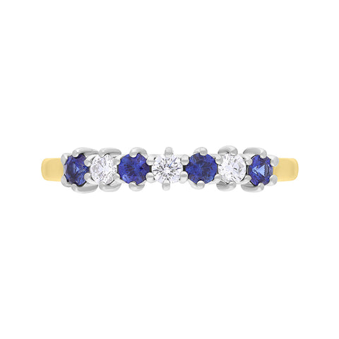 18ct Yellow Gold Sapphire Diamond Seven Stone Half Eternity Ring