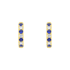 18ct Yellow Gold Sapphire Diamond Seven Stone Hoop Earrings, FEU-2726