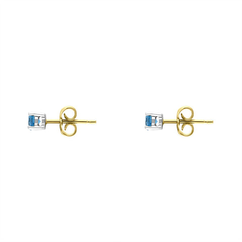 18ct Yellow and White Gold Aquamarine Round Stud Earrings