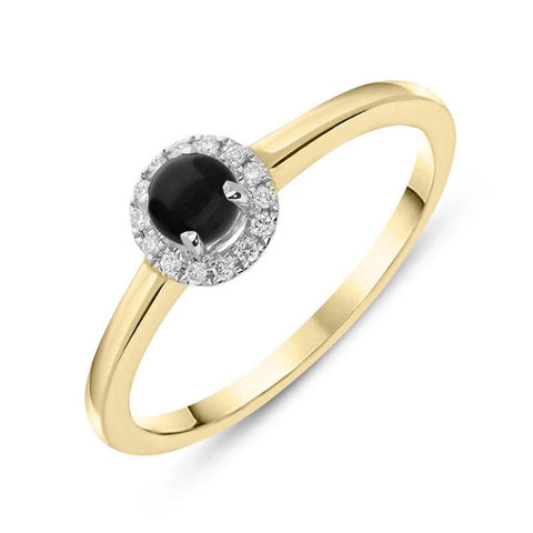 18ct Yellow White Gold Whitby Jet 0.09ct Diamond Halo Ring, R1114