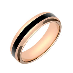 R62418ct Rose Gold Whitby Jet 2mm Stone Inlaid Wedding Band Ring, R624.