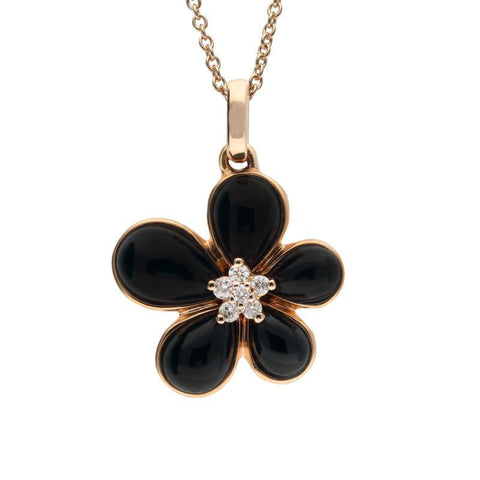 18ct Rose Gold Whitby Jet Diamond Small Flower Two Piece Set