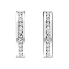 18ct White Gold 0.30ct Diamond Half Eternity Hoop Earrings FEU-055