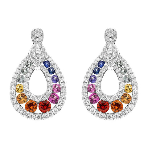 18ct White Gold 0.52ct Mixed Sapphire 0.81ct Diamond Open Pear Drop Earrings FEU-2271