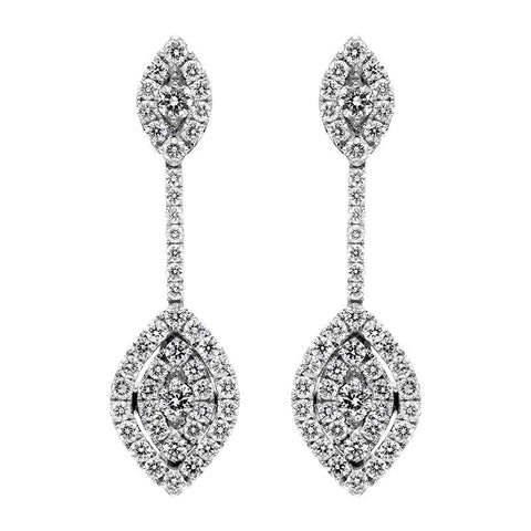 18ct White Gold 0.88ct Diamond Marquise Drop Earrings, PJW-017