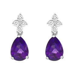 18ct White Gold Amethyst Diamond Pear Drop Earrings, FEU-2440.