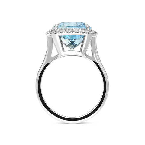 18ct White Gold Aquamarine Diamond Oval Cluster Statement Ring, FEU-2423_3