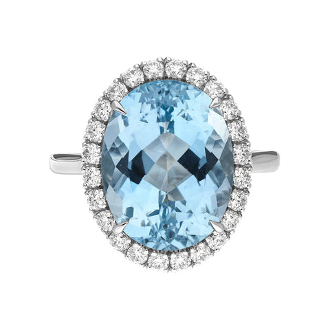 18ct White Gold Aquamarine Diamond Oval Cluster Statement Ring, FEU-2423_2
