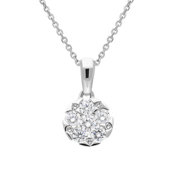 18ct White Gold Diamond Brilliant Cut Round Cluster Necklace, FEU-2524