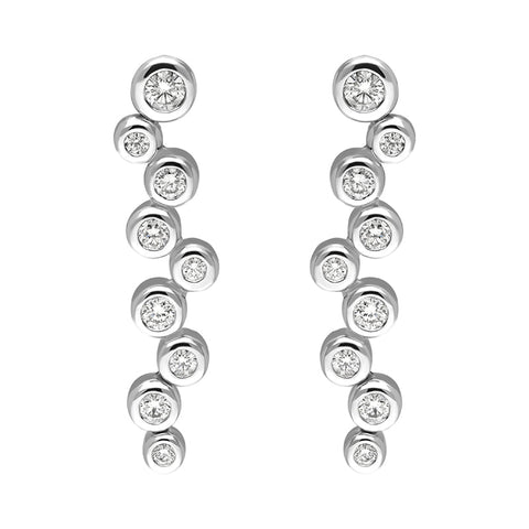 18ct White Gold Diamond Bubble Drop Earrings, FEU-2449.