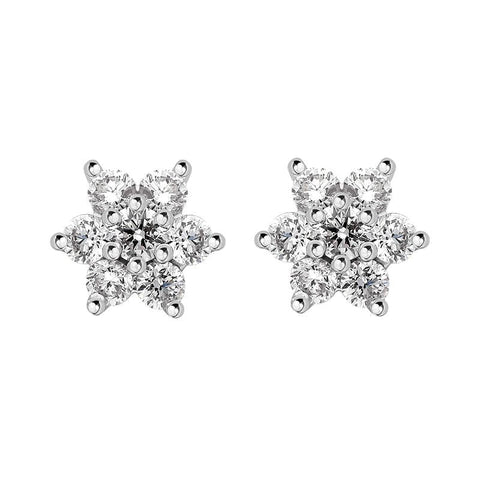 18ct White Gold Diamond Cluster Flower Stud Earrings, 181732-4