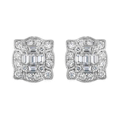 18ct White Gold Diamond Cluster Stud Earrings, FEU-2375.