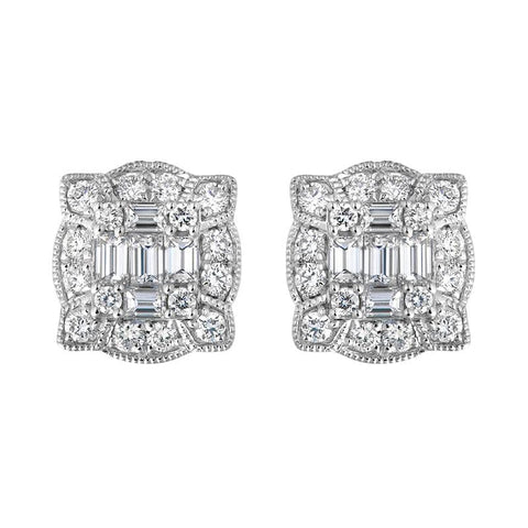 18ct White Gold Diamond Cluster Stud Earrings, FEU-2375.