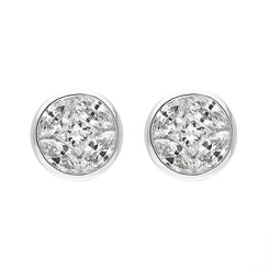 18ct White Gold Diamond Princess and Marquise Cut Cluster Stud Earrings, FEU-2523.