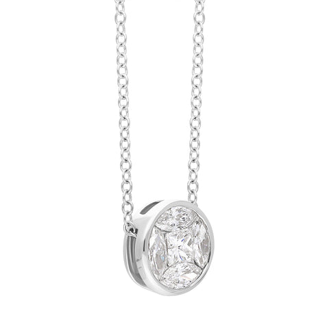18ct White Gold Diamond Princess and Marquise Cut Round Cluster Necklace, FEU-2522_2
